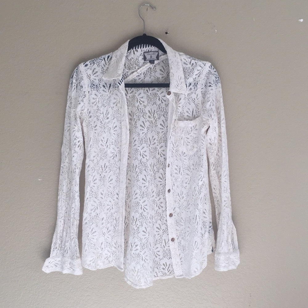 Cream lace button up